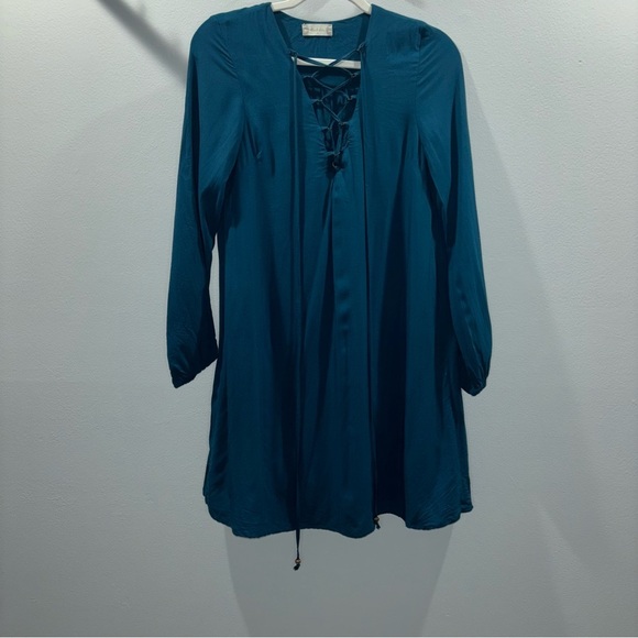 Altar’d State Teal Peacock Blue Lace-Up Dress | Size S | Summer Boho Chic Dress - Picture 2 of 11